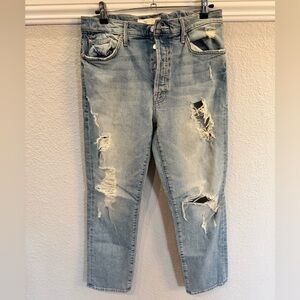 Mother Cotton The Trickster Ankle Distressed Straight Leg Jean Icy Confession 30